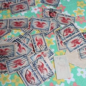 Vintage Air Mail Stamps with Red and Blue Design